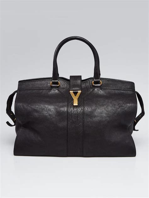 Yves Saint Laurent Chyc Large Black Cabas Leather Suede Bag